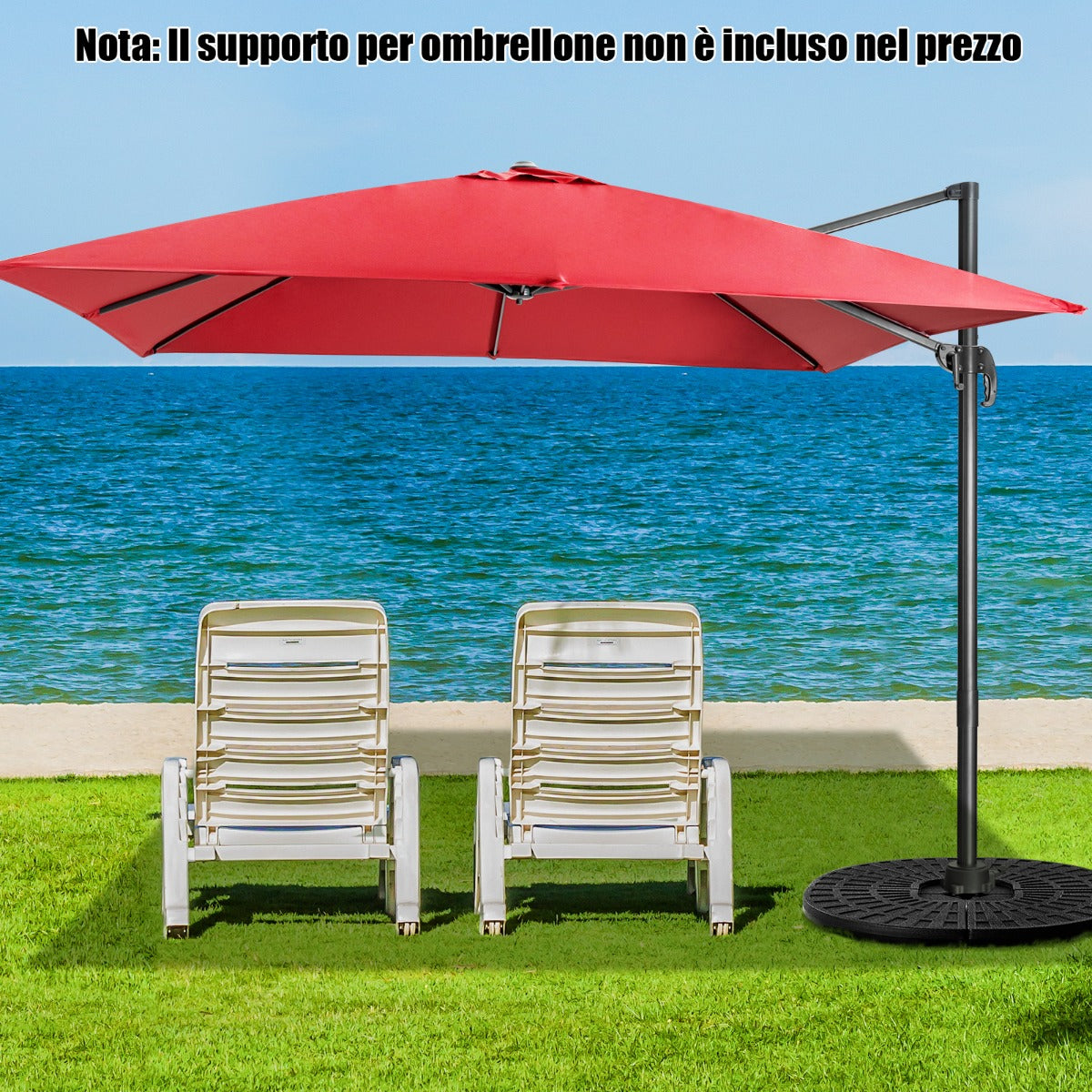 Ombrellone 300 cm per cortile con 3 inclinazioni e rotazione a 360¡ã, Ombrellone da esterno con 8 stecche Vinaccia-Ombrelloni