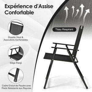 Set mobili da giardino 6 pz 4 sedie pieghevoli tavolino in vetro e ombrellone per terrazza piscina cortile nero 20_0002734