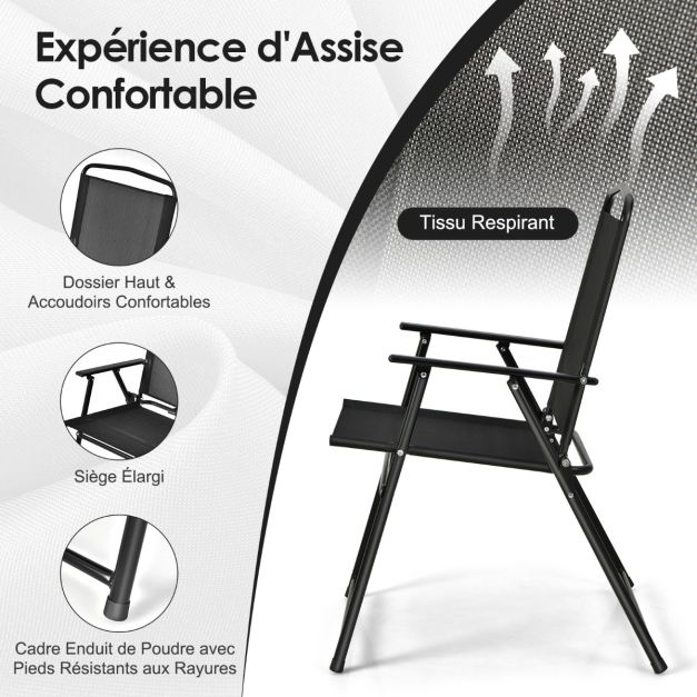 Set mobili da giardino 6 pz 4 sedie pieghevoli tavolino in vetro e ombrellone per terrazza piscina cortile nero 20_0002734