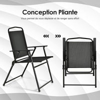 Set mobili da giardino 6 pz 4 sedie pieghevoli tavolino in vetro e ombrellone per terrazza piscina cortile nero 20_0002734