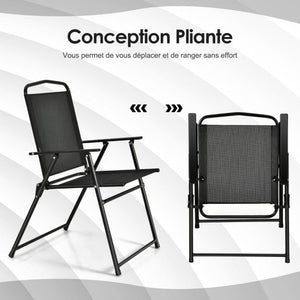 Set mobili da giardino 6 pz 4 sedie pieghevoli tavolino in vetro e ombrellone per terrazza piscina cortile nero 20_0002734