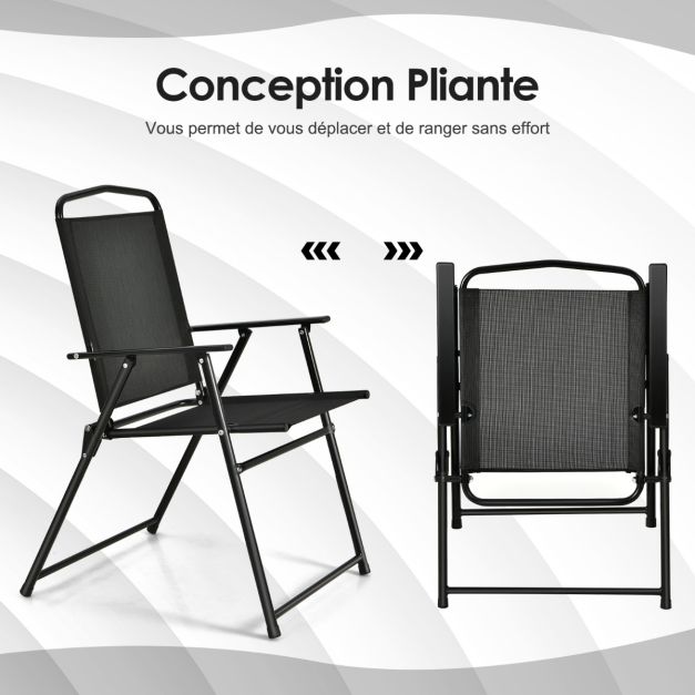 Set mobili da giardino 6 pz 4 sedie pieghevoli tavolino in vetro e ombrellone per terrazza piscina cortile nero 20_0002734