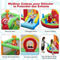 Castello Gonfiabile con Ventilatore 680W Scivolo 50 Palline Ocean Ball Pit Canestro da Basket Decorazioni Lecca-lecca 20_0004858