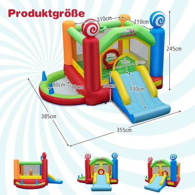 Castello Gonfiabile con Ventilatore 680W Scivolo 50 Palline Ocean Ball Pit Canestro da Basket Decorazioni Lecca-lecca 20_0004858