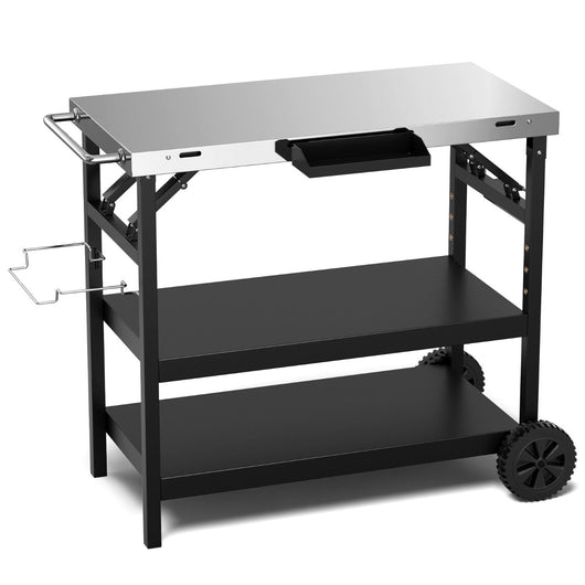 Carrello da portata con rotelle per esterni a 3 ripiani Servizio da cucina Ripiano regolabile Portasciugamani per spezie Porta fazzoletti Nero 20_0005453