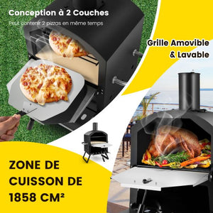 Forno per pizza da esterno a 2 strati ripiano intermedio rimovibile con griglia in pietra per pizza pala copertura impermeabile camino 20_0006245