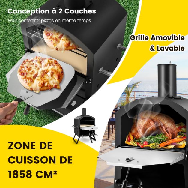 Forno per pizza da esterno a 2 strati ripiano intermedio rimovibile con griglia in pietra per pizza pala copertura impermeabile camino 20_0006245