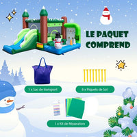 Castello gonfiabile a tema invernale con scivolo soffiante 735w cesto lancio anelli carico 135kg per 3 bambini dai 3 ai 10 anni verde 20_0004870