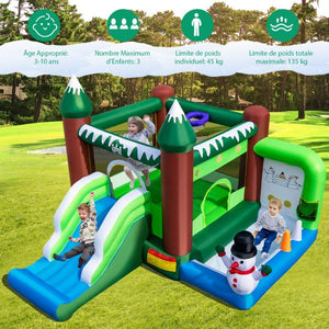 Castello gonfiabile a tema invernale con scivolo soffiante 735w cesto lancio anelli carico 135kg per 3 bambini dai 3 ai 10 anni verde 20_0004870