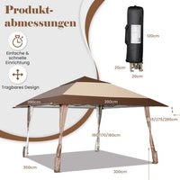 Gazebo da giardino pieghevole 3m x 3m con supporti in ferro e ruote tenda reception impermeabile upf 50+ ad altezza 265-285 cm 20_0004988