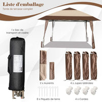 Gazebo da giardino pieghevole 3m x 3m con supporti in ferro e ruote tenda reception impermeabile upf 50+ ad altezza 265-285 cm 20_0004988