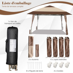 Gazebo da giardino pieghevole 3m x 3m con supporti in ferro e ruote tenda reception impermeabile upf 50+ ad altezza 265-285 cm 20_0004988