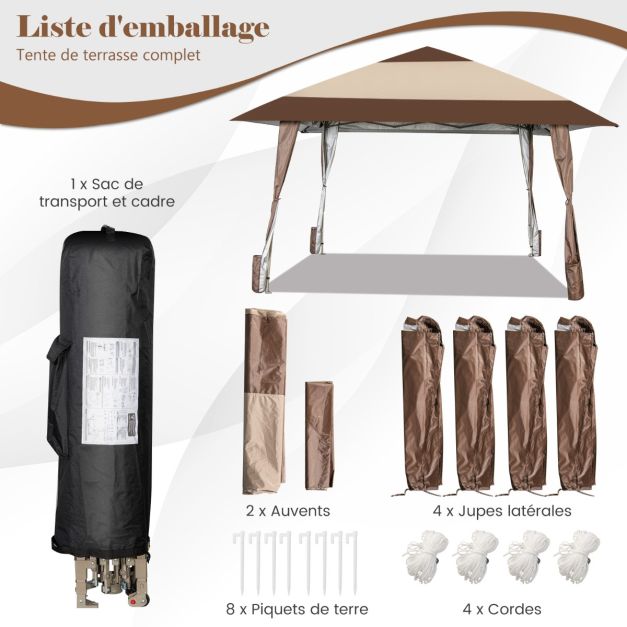 Gazebo da giardino pieghevole 3m x 3m con supporti in ferro e ruote tenda reception impermeabile upf 50+ ad altezza 265-285 cm 20_0004988