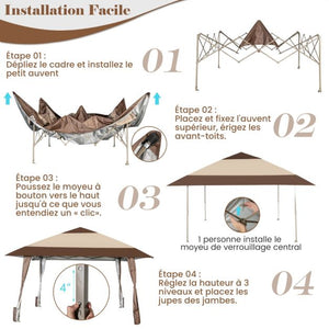 Gazebo da giardino pieghevole 3m x 3m con supporti in ferro e ruote tenda reception impermeabile upf 50+ ad altezza 265-285 cm 20_0004988