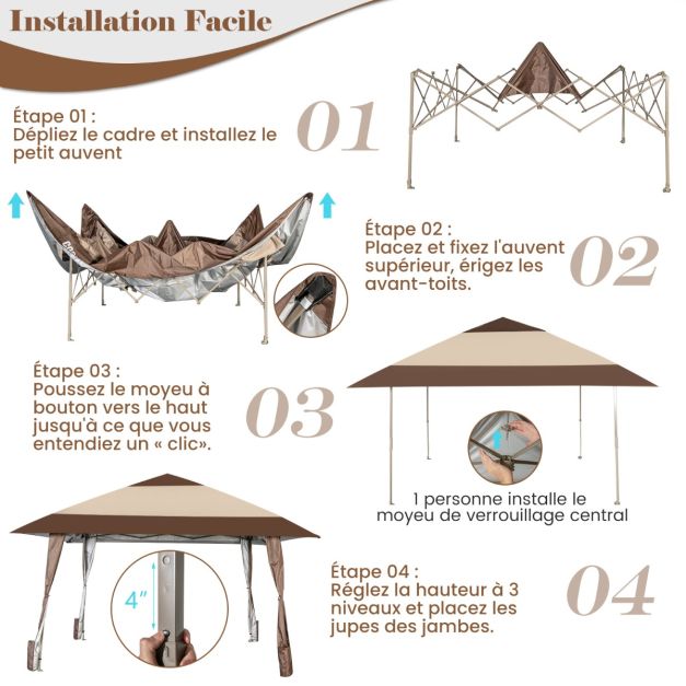 Gazebo da giardino pieghevole 3m x 3m con supporti in ferro e ruote tenda reception impermeabile upf 50+ ad altezza 265-285 cm 20_0004988