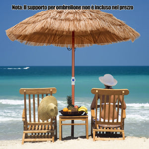 Ombrellone di paglia PP da giardino con borsa e design inclinabile, Ombrellone tiki hawaiano 175cm pieghevole-Ombrelloni