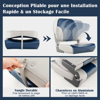 Set di 2 sedili per barca pieghevoli con imbottitura in schiuma sedile da pesca resistente alle intemperie con schienale basso carico 180 kg blu 20_0009259