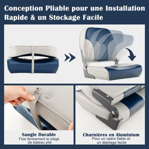Set di 2 sedili per barca pieghevoli con imbottitura in schiuma sedile da pesca resistente alle intemperie con schienale basso carico 180 kg blu 20_0009259