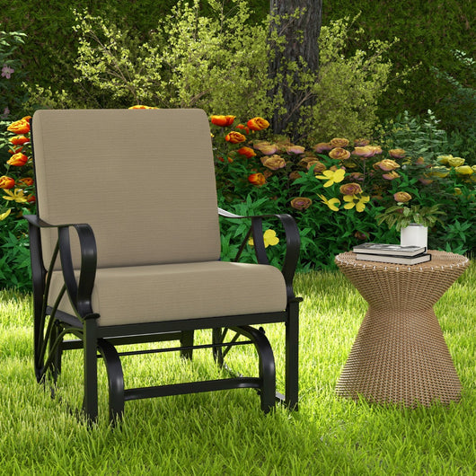 Sedia a dondolo in metallo con cuscino struttura in metallo bracciolo curvo, Sedia a dondolo per giardino Marrone-Poltrone e sdraio