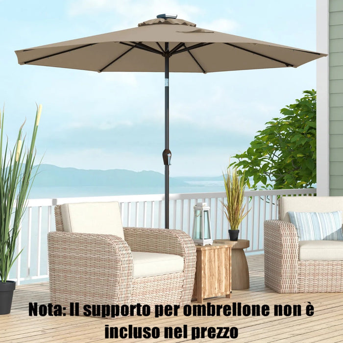 Ombrellone con luci LED da giardino in ferro ?300cm Parasole da esterno spaggia Marrone-Ombrelloni