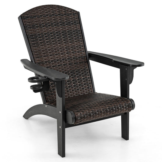 Sedia adirondack da patio con sedile e schienale imbottiti in rattan, Sedia da lounge e porta tazza nascosto Nero-Poltrone e sdraio
