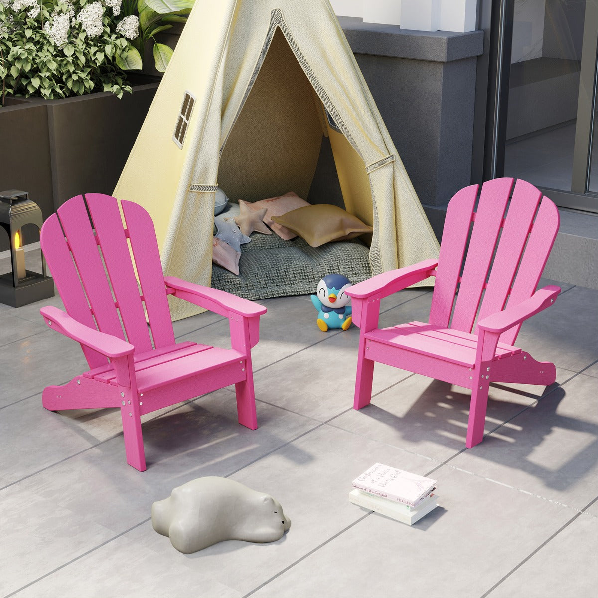 Sedia adirondack da campeggio per bambini con design ergonomico per patio, Sedia da giardino per bambini da 3 a 8 anni Rosa-Poltrone e sdraio