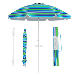 Ombrellone 2,18m da spiaggia con protezione solare upf50+ inclinato, Ombrellone portatile da esterno Verde-Ombrelloni