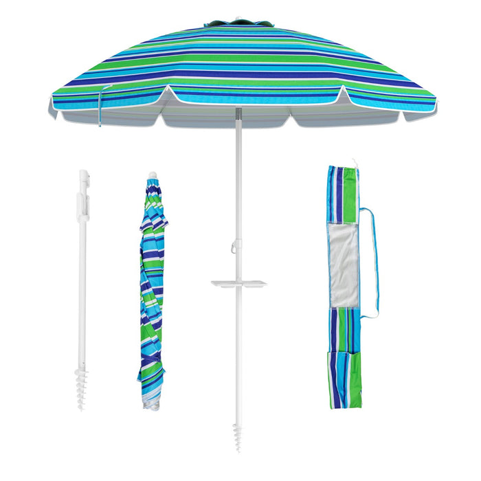 Ombrellone 2,18m da spiaggia con protezione solare upf50+ inclinato, Ombrellone portatile da esterno Verde-Ombrelloni