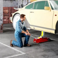 Cric Idraulico Basso con Sollevamento 8-38cm, Acciaio Rinforzato con Capacità 2.5 Tonnellate, Rosso