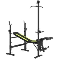 Panca Multifunzione Stazione Fitness con Schienale Regolabile su 3 Livelli, Supporto Gambe e Barra Superiore, 175x110x202cm, Nero