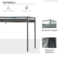 Gazebo Pergola da Giardino 3x2m con Telo Scorrevole in Metallo e Poliestere, Grigio e Nero