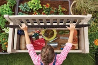 Panchina Contenitore da Giardino Eden, 265L, Effetto Legno, Beige/Marrone, 140x60x84H cm