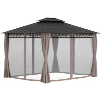 Padiglione da Giardino con Tetto in Policarbonato, 4 Pareti Laterali Anti-UV, Zanzariere, 4 x 3 m, Nero, Grigio Scuro, Kaki