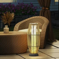 Lampada Solare da Giardino con Illuminazione LED, in PE, Rattan e Acciaio, Ø26x72 cm, Grigio