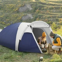 Tenda da Campeggio 3 4 Persone a Cupola Leggera e Ventilata con Porte con Zip, 320 x 240 x 130 cm Blu Scuro Grigio Chiaro
