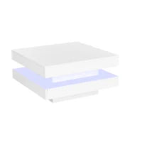 Tavolino da Salotto Moderno Quadrato Lucido con Piatto Rotante a 360° e Illuminazione LED a 16 Colori, 70x70x36 cm, Bianco