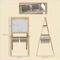 Lavagna per Bambini con Cavalletto 3 in 1 e Cestini, Età 3-6 anni, 58x50.5x109cm, Color legno