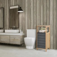 Mobiletto da Bagno Salvaspazio in Bambù, Armadietto da terra con Ripiano per Camera da letto, Grigio