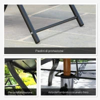 Set da Giardino 7 Pezzi con Tavolo da Pranzo con Foro per Ombrellone e 6 Sedie Pieghevoli, Grigio
