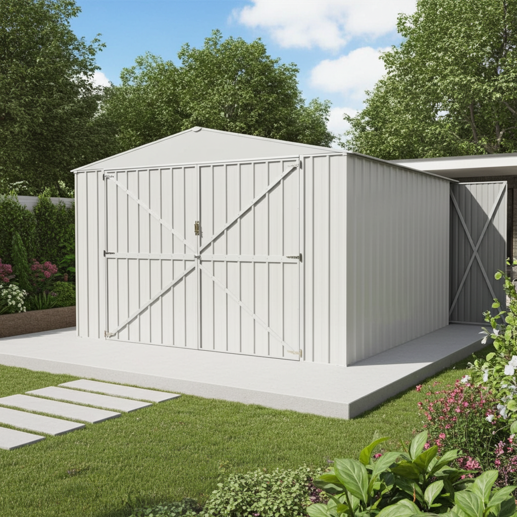 Box garage auto lamiera capanno in Acciaio Zincato 360x600cm x h2.32m - 346KG - 21,6mq - BIANCO
