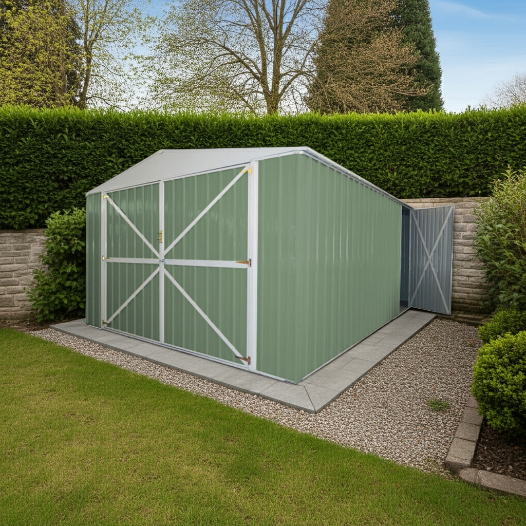 Box garage lamiera deposito in Acciaio Zincato 360x600cm x h2.32m - 346KG - 21,6mq - VERDE