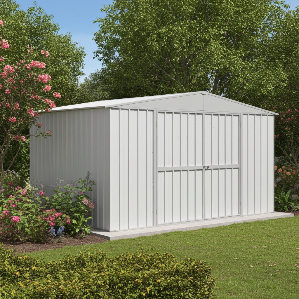 Box attrezzi giardino in Acciaio Zincato 360x260cm x h2.12m - 130KG - 9,36mq - BIANCO