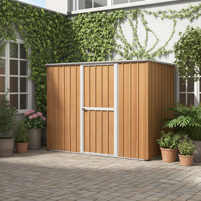 Casetta attrezzi Box garage in Acciaio Zincato 260x185cm x h1.92m - 85kg - 4,81 mq - LEGNO