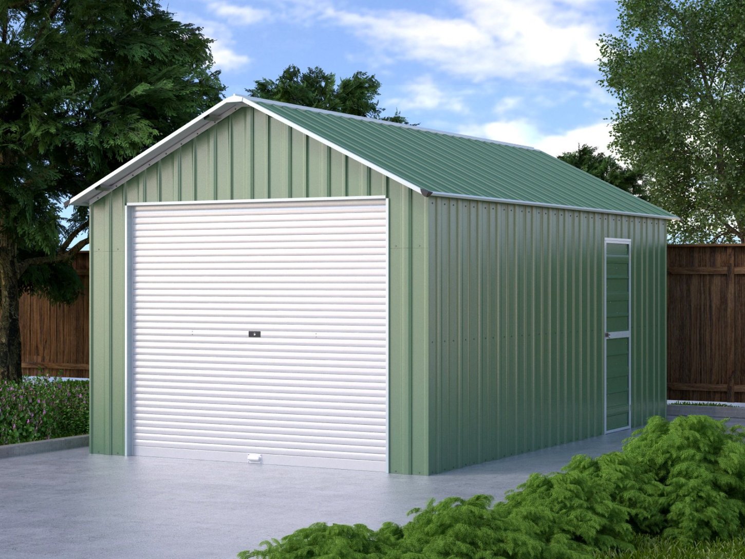 Box container garage auto con saracinesca in lamiera di Acciaio Zincato 360x610cm x h 3,15m - 470KG - 21,96 mq - VERDE