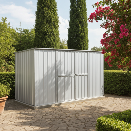 Casetta deposito lamiera Box in Acciaio Zincato 345x186cm x h1.92m - 98KG - 6.42mq - BIANCO
