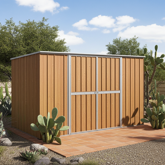 Casetta attrezzi giardino lamiera Box in Acciaio Zincato 345x186cm x h1.92m - 98KG - 6.42mq - LEGNO