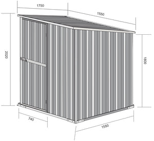 Box in Acciaio Zincato Casetta da Giardino in Lamiera 1.55 x 1.75 m x h2.02 m - 60 KG – 2.71 mq - colore bianco