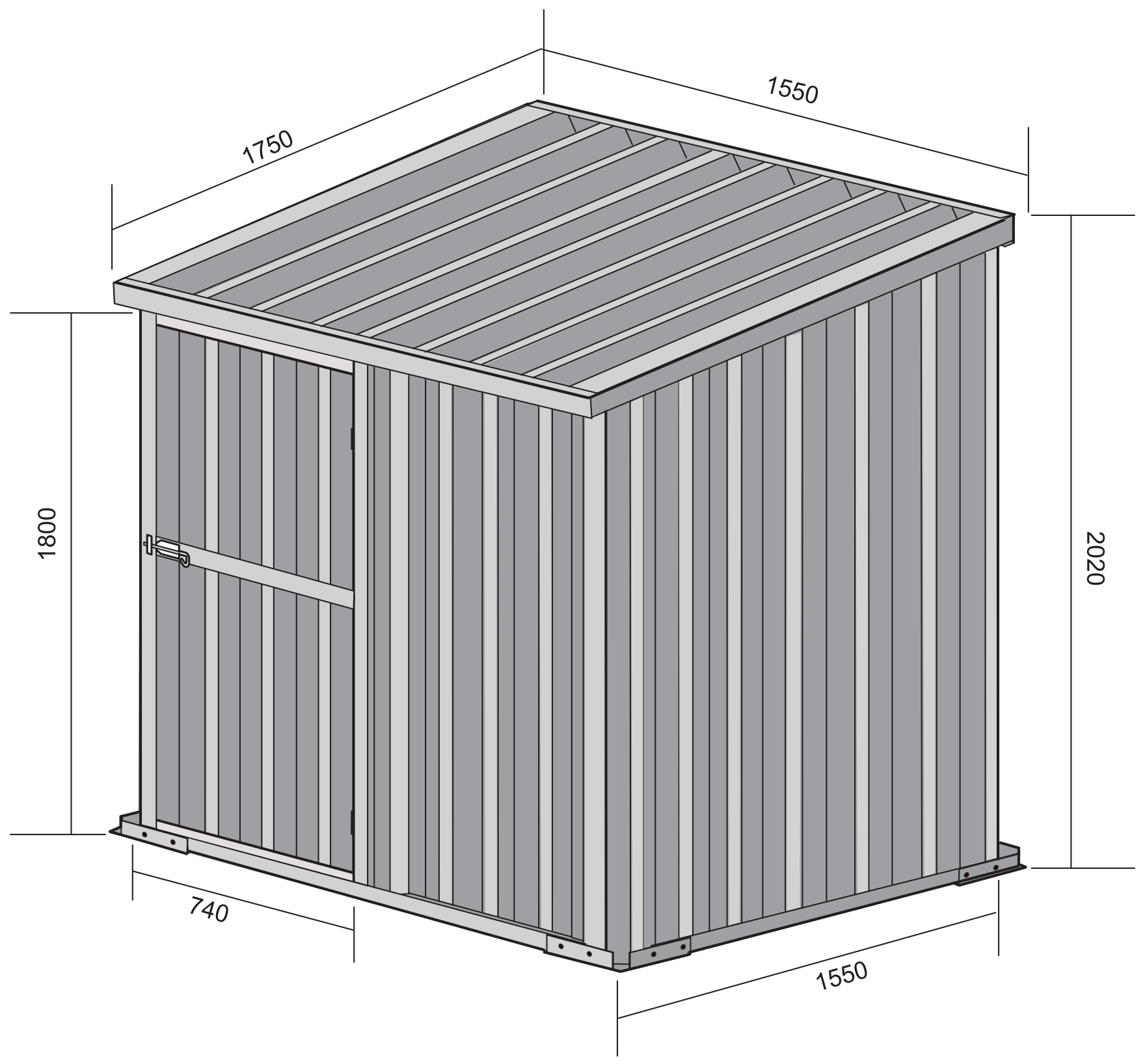 Box in Acciaio Zincato Casetta da Giardino in Lamiera 1.55 x 1.75 m x h2.02 m - 60 KG – 2.71 metri quadri - FINITURA LEGNO