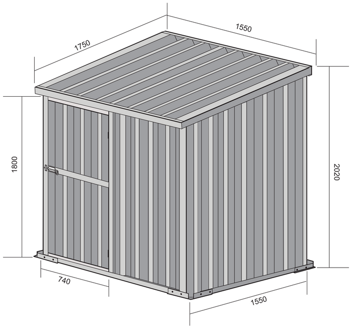 Box in Acciaio Zincato Casetta da Giardino in Lamiera 1.55 x 1.75 m x h2.02 m - 60 KG – 2.71 metri quadri - FINITURA LEGNO