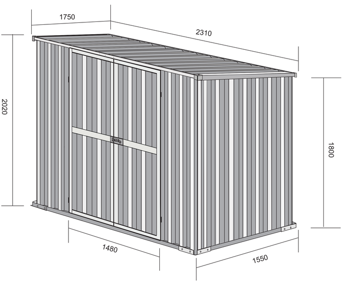 Box in Acciaio Zincato Casetta da Giardino in Lamiera 2.31 x 1.75 m x h2.02 m - 81 KG – 4.04 metri quadri - BIANCO